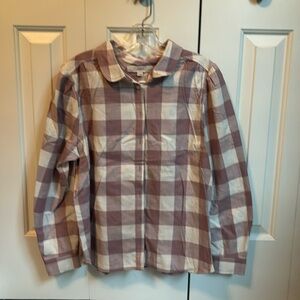 Loft long sleeve pink plaid with rounded collar! Super cute!